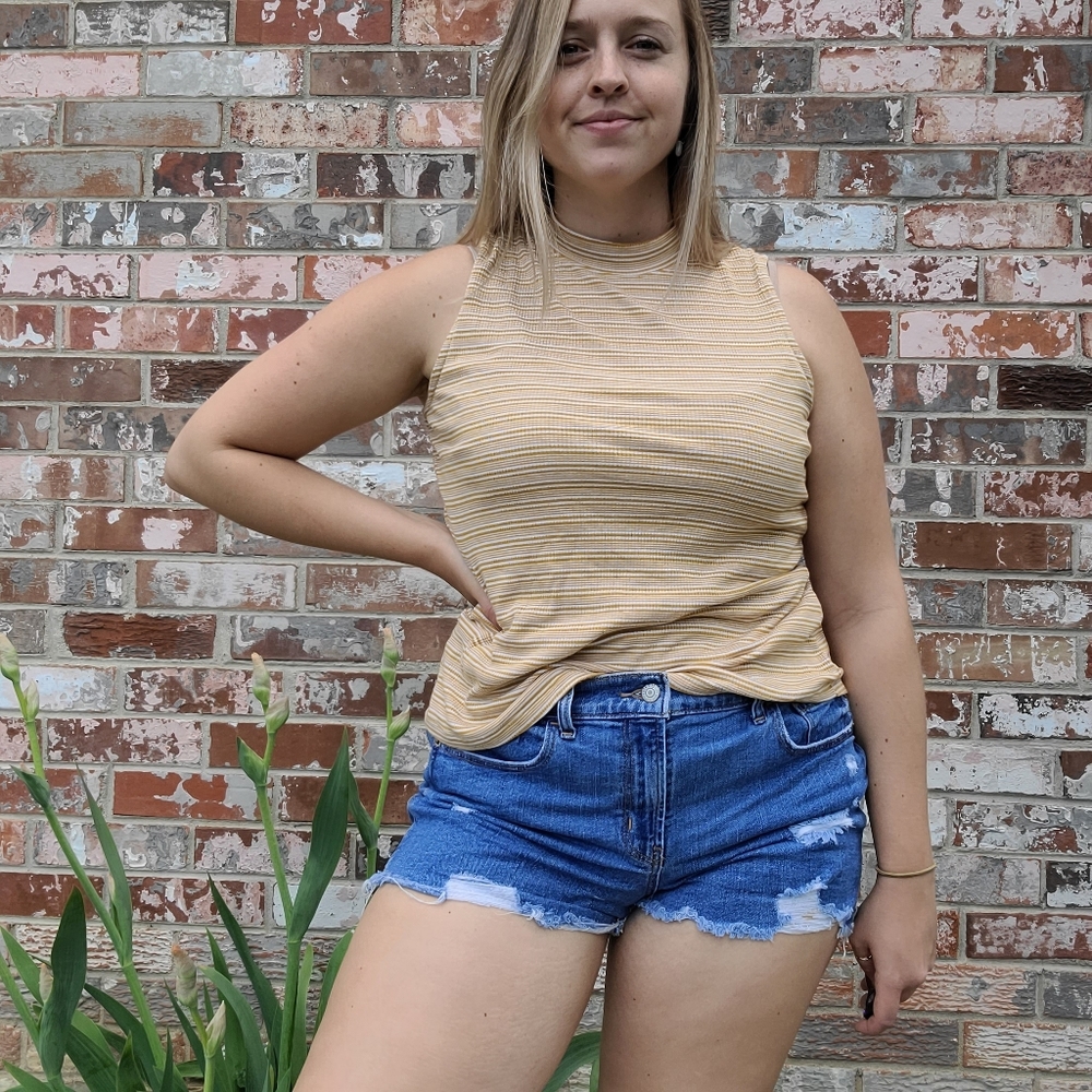 Apt. 9 Yellow and White Sleeveless Crop Top